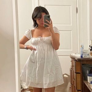 White square neck cottagecore dress